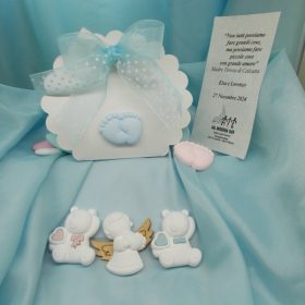 cod.NBGS5 Scatolina porta confetti con applicazione gessetto, a scelta piedino, orsetto, angioletto