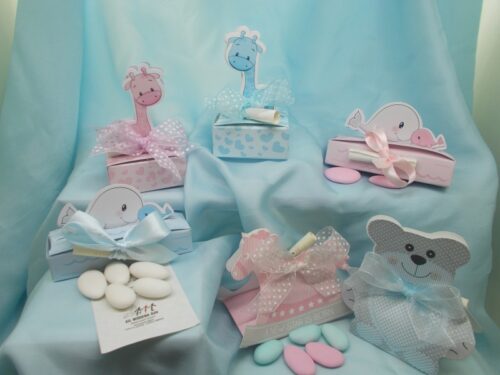 catoline porta confetti giraffaorsetto cavallino coppia balenottere disponibili nei colori rosa e cielo
