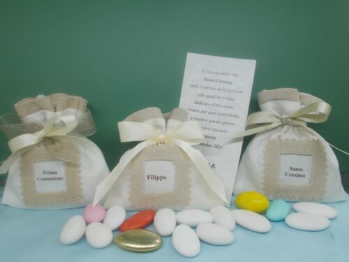 Sacchettino in tela con taschina cm.10x10 fornibile anche con talloncino personalizzato