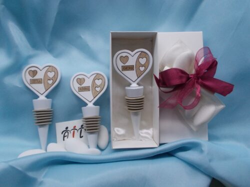 tappo per bottiglia in ceramica e legno confezionati in scatola avorio