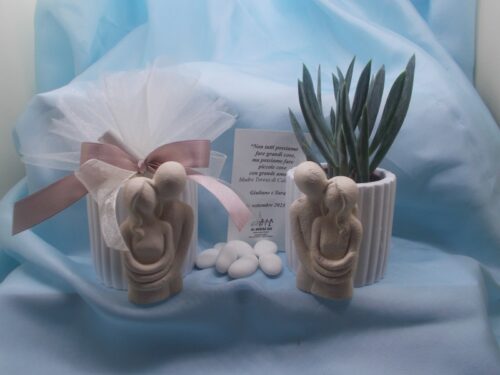 Portapianta portaoggetti coppia in terracotta bicolore bianco e tortora