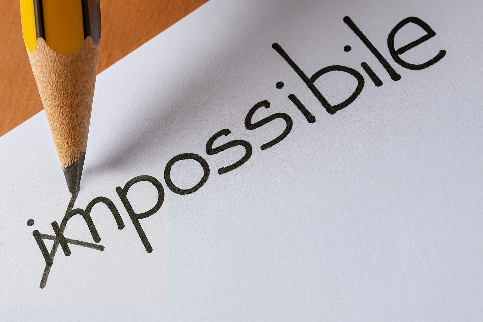 Una matita rimuove la sillaba "im" dalla parola impossibile