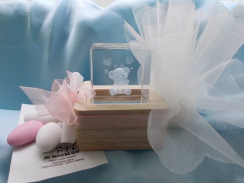 Bomboniera Lampo cubo crystal orsetto con led
